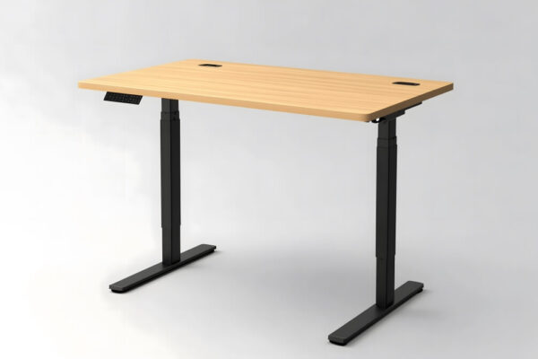 Stalowe stelaże do biurek do coworkingu: profile nóg 60×30–70×30 mm, belki min. 40×20 mm, ścianka 1,5–2,0 mm; regulacja 650–1250 mm, powłoka proszkowa.