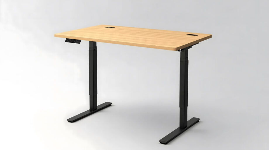 Stalowe stelaże do biurek do coworkingu: profile nóg 60×30–70×30 mm, belki min. 40×20 mm, ścianka 1,5–2,0 mm; regulacja 650–1250 mm, powłoka proszkowa.